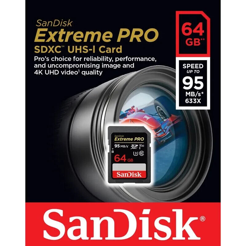 SanDisk 64GB Extreme PRO SD SDXC Memory Card UHS-I U3 4K HD Class 10 V30