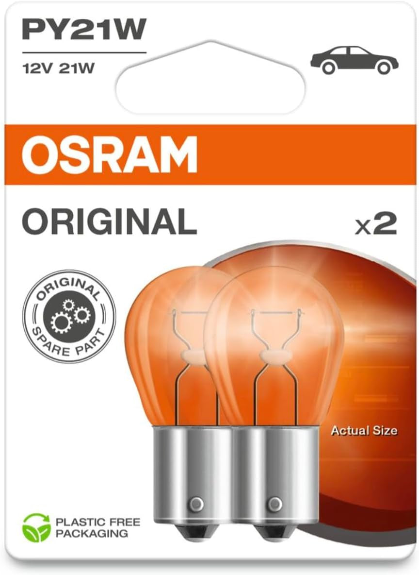 7507-02B ORIGINAL PY21W Halogen Signal Lamp, Turn Indicator Light, 7507-02B, 12V Passenger Car, Double Blister (2 Lamps)