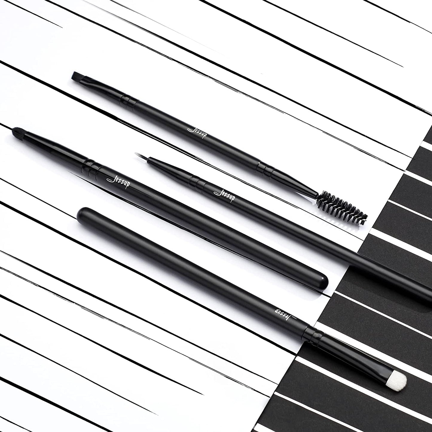 Makeup Brush Set 10Pcs Black Make up Brushes Set Professional with Natural Synthetic Hair for Foundation Blending Blush Concealer Eyeshadow Eyebrow Eyeliner, T323