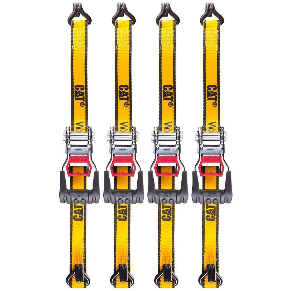 CAT Heavy Duty 4 PC Ratchet Tie Down Set 4.87m Long x3.8cm Wide Adjustable Strap