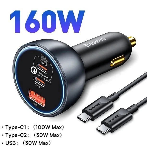 Baseus 5A 160W/100W/30W Quick Charge QC 4.0 QC3.0 Dual USB, USB A Type C Car Charger