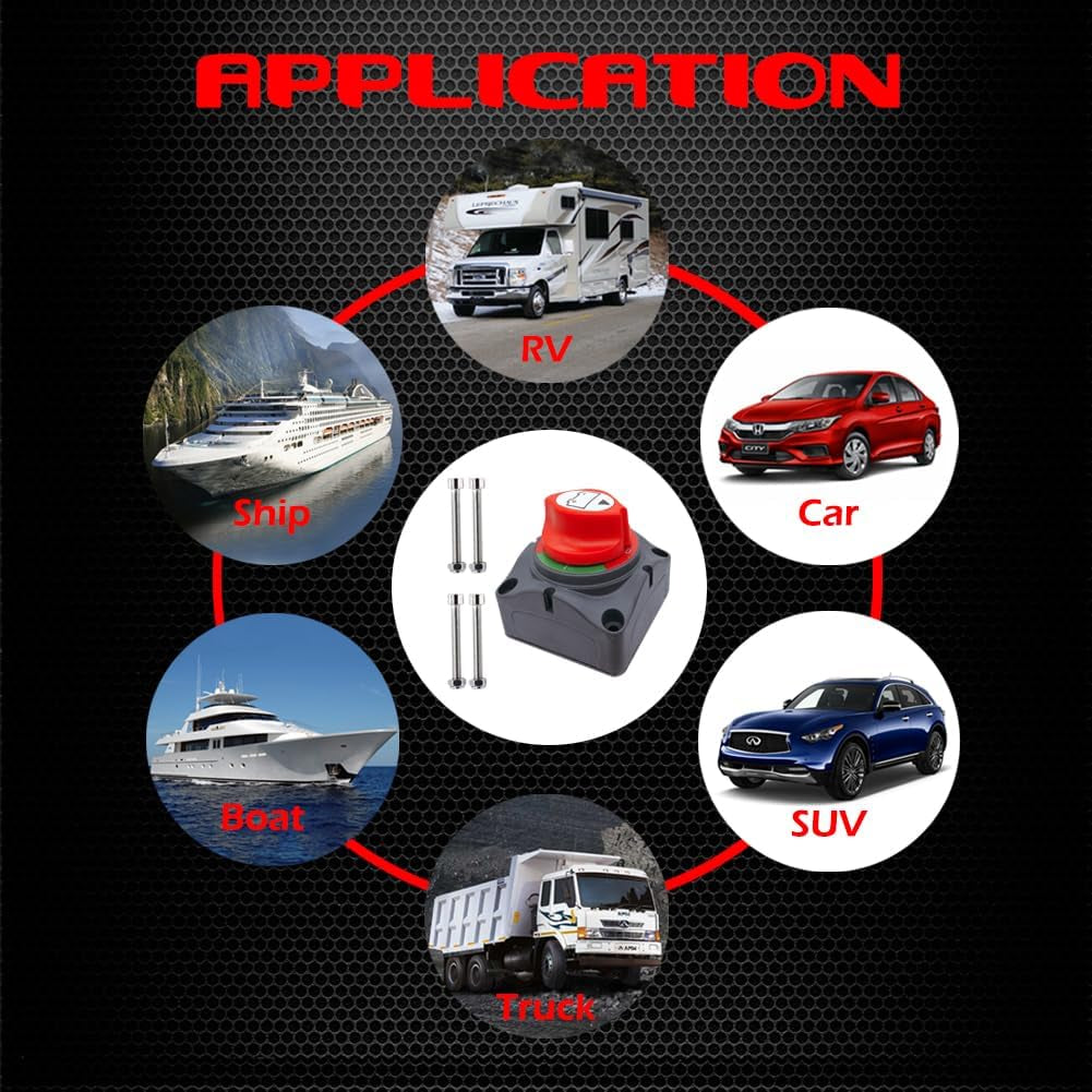 Battery Switch, 12-48 V Battery Power Cut Master Switch Disconnect Isolator for Car, Vehicle, RV and Boat (On/Off)
