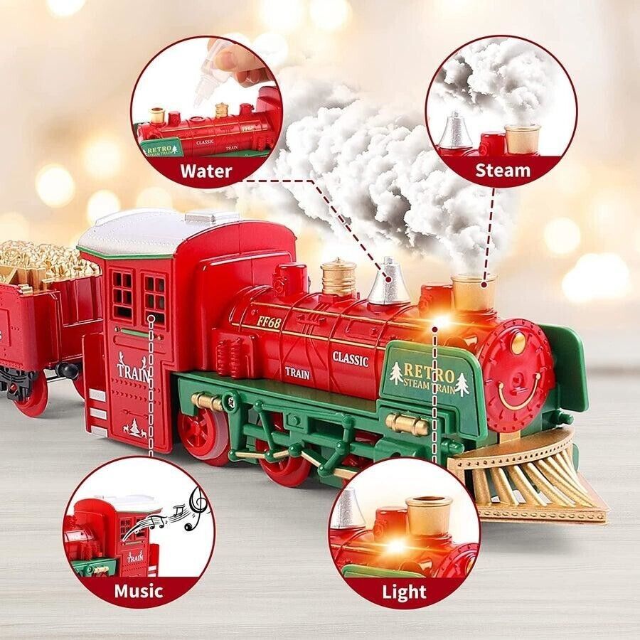 Christmas Steam Train Set for Kids with Light & Sounds Smoke Effect 10 Track