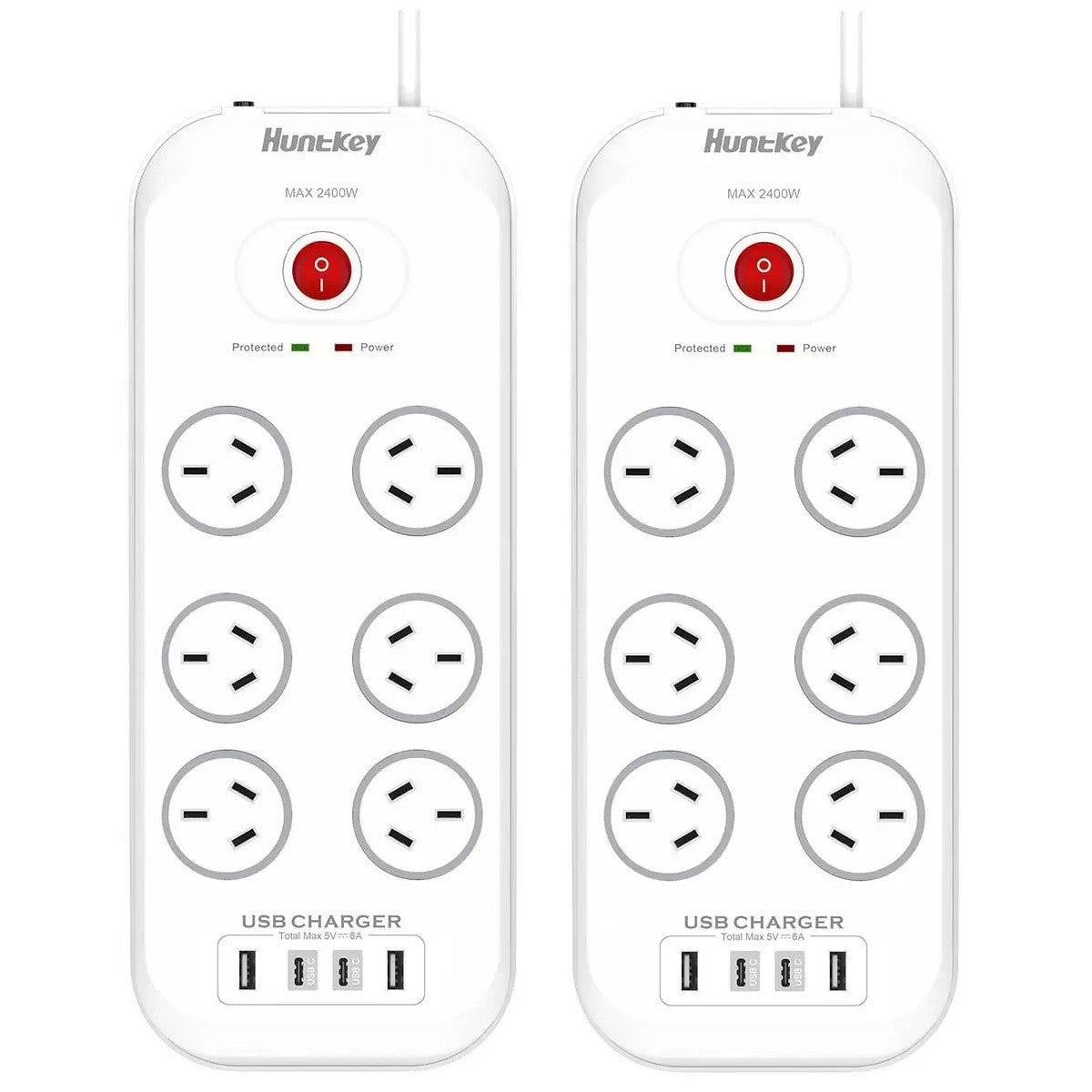 2x Huntkey 6 AC Outlets Surge Protector Powerboard 2X PD20 USB C, USB A Charger