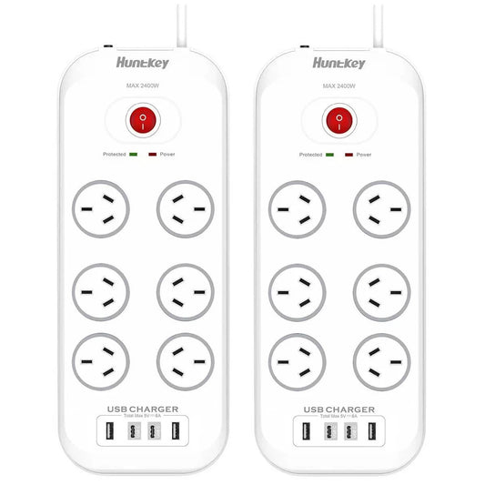 2x Huntkey 6 AC Outlets Surge Protector Powerboard 2X PD20 USB C, USB A Charger