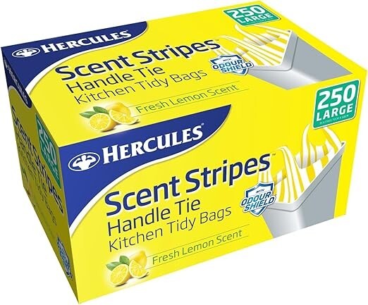 250 Hercules Kitchen Tidy Bags Scent Disposable Large Handle Tie Garbage Bag 35L
