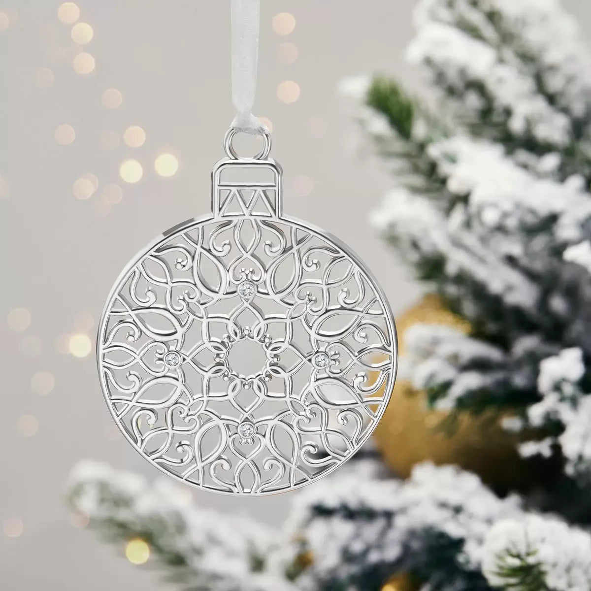 Mestige Luxury Christmas Tree Ornaments 5 Pcs Swarovski Crystal Elements Silver