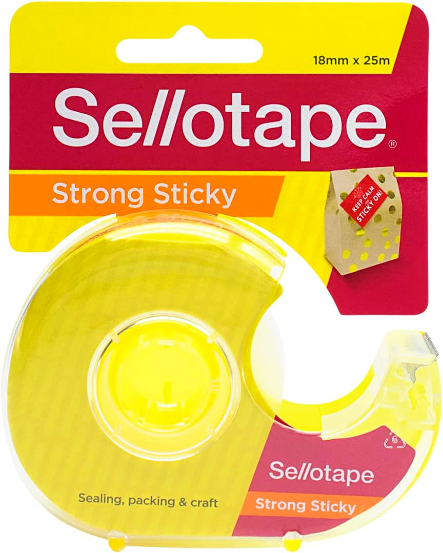 Sellotape Sticky Tape with Dispenser 18mm X 25M clear glossy strong waterproof