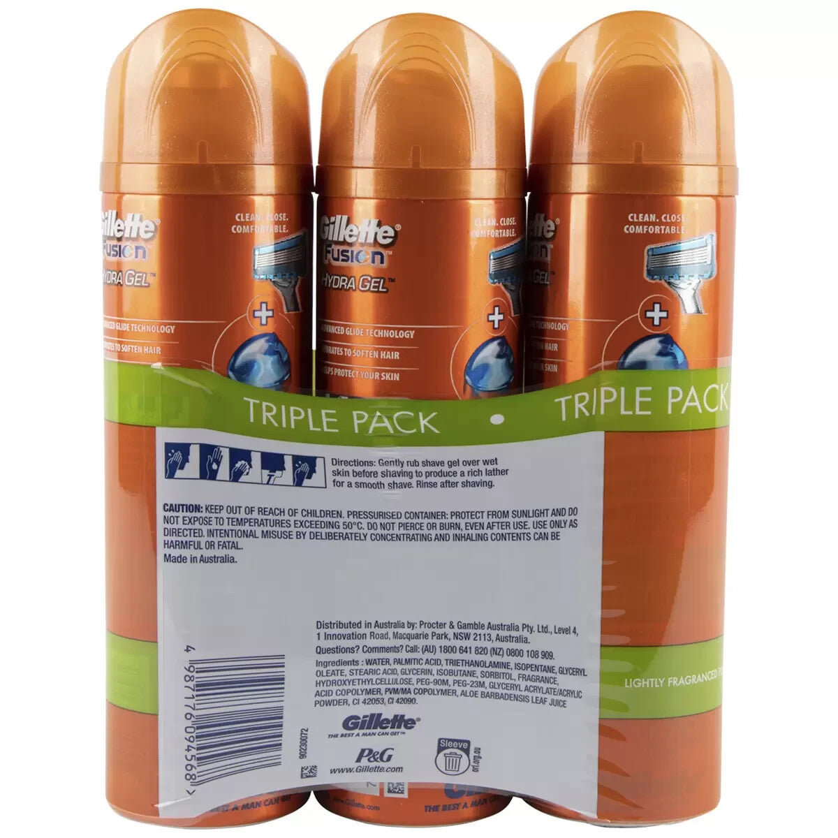 Gillette Fusion Hydra Sensitive Skin Shave Gel 3 x 195g Contains Glycerine