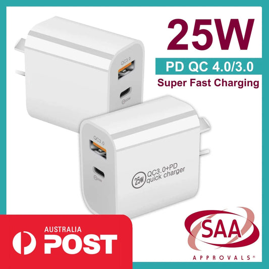 25W Dual USB Type-C Fast Wall Charger Power Adapter Plug Cable For iphone ipad