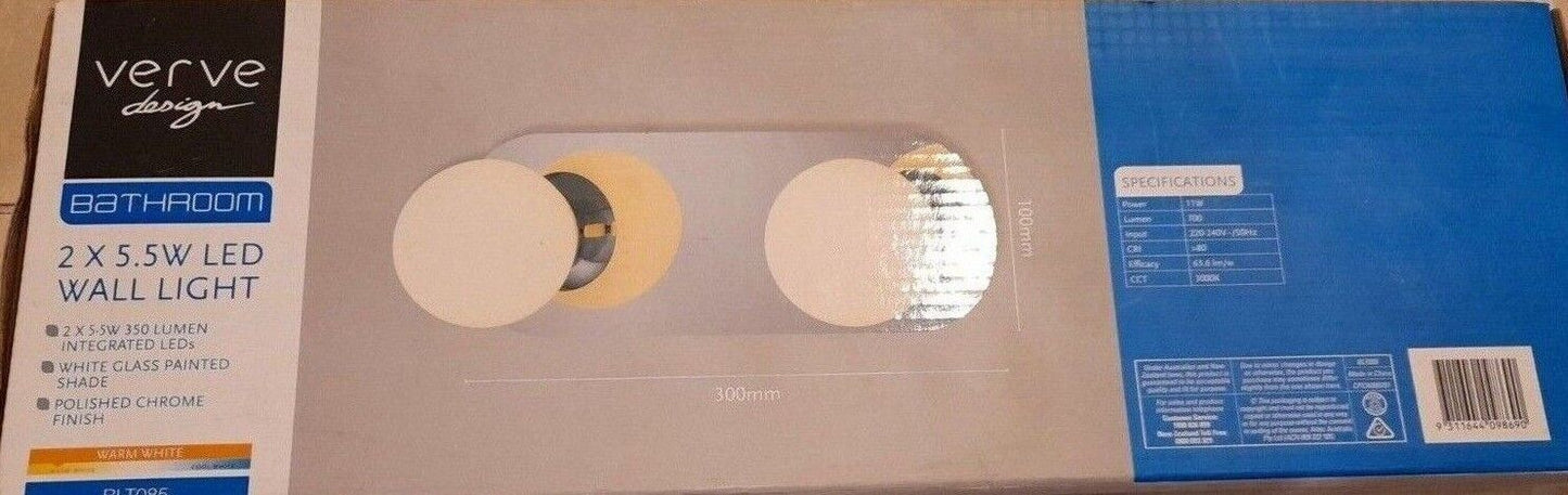 Verve Design IP44 2 X 5.5W 350 Lumen LED Wall Light Bathroom Vanity Wall Light 