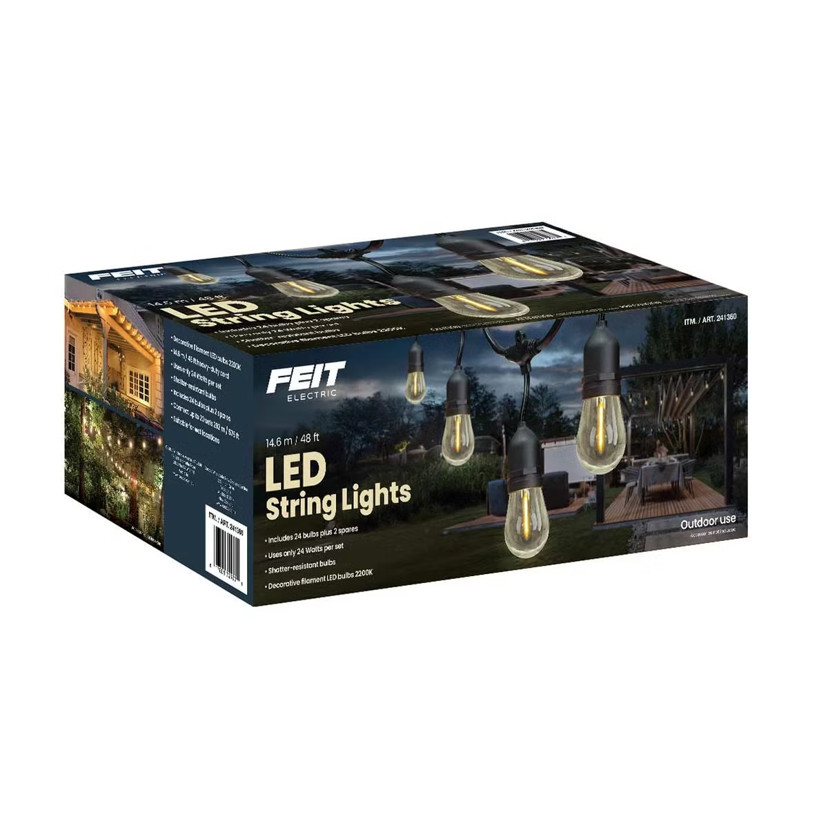 Feit Electric 14.6m/48ft Commercial LED String Lights Heavy Duty Indoor/Outdoor