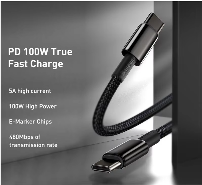 Baseus 100W  5A QC 4.0 Fast Charging Data Cable E-Marker Chips USB-C to USB-C 1M