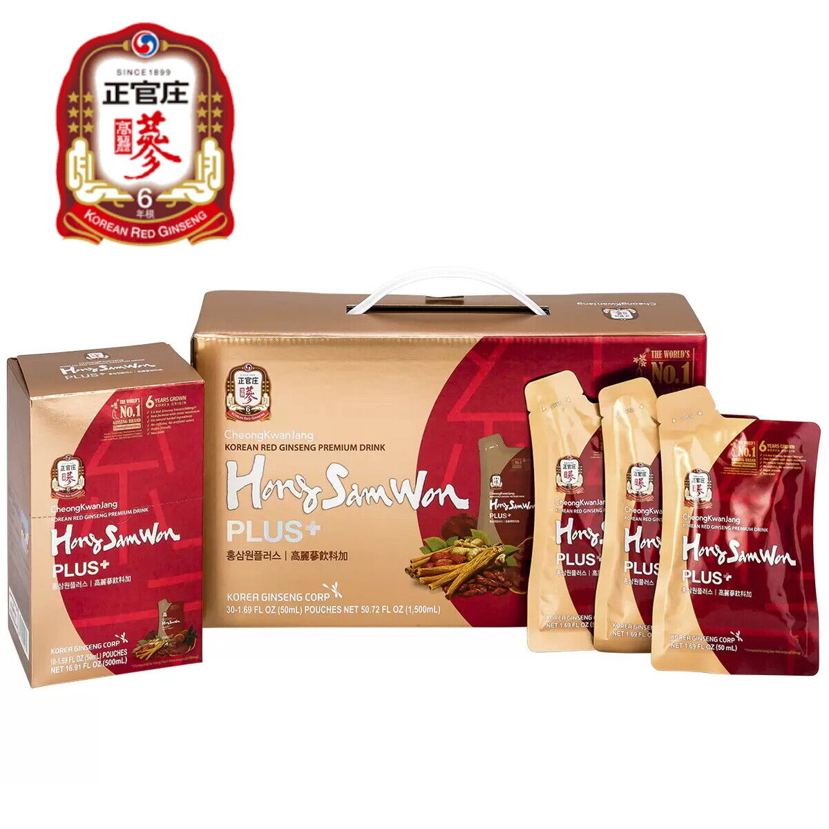 Hong Sam Won Plus Korean Red Ginseng Premium Drink Pouches 10/20/30 x 50ml 
