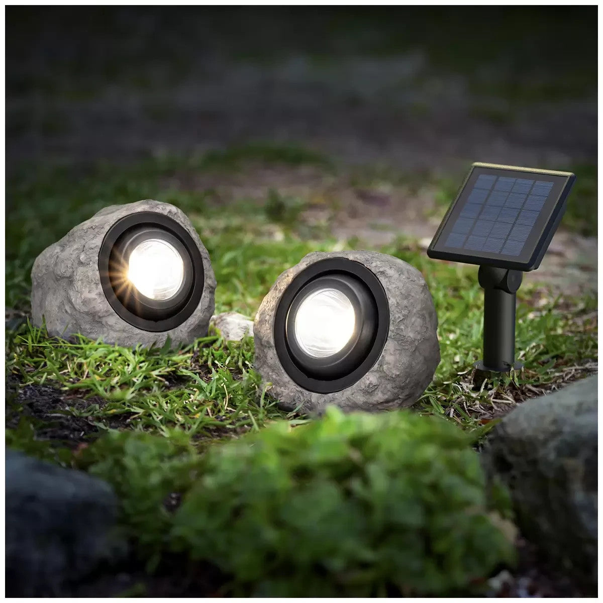 Solar LED Rock Spotlight 2 Pack For Outdoor Garden Weather Resistant