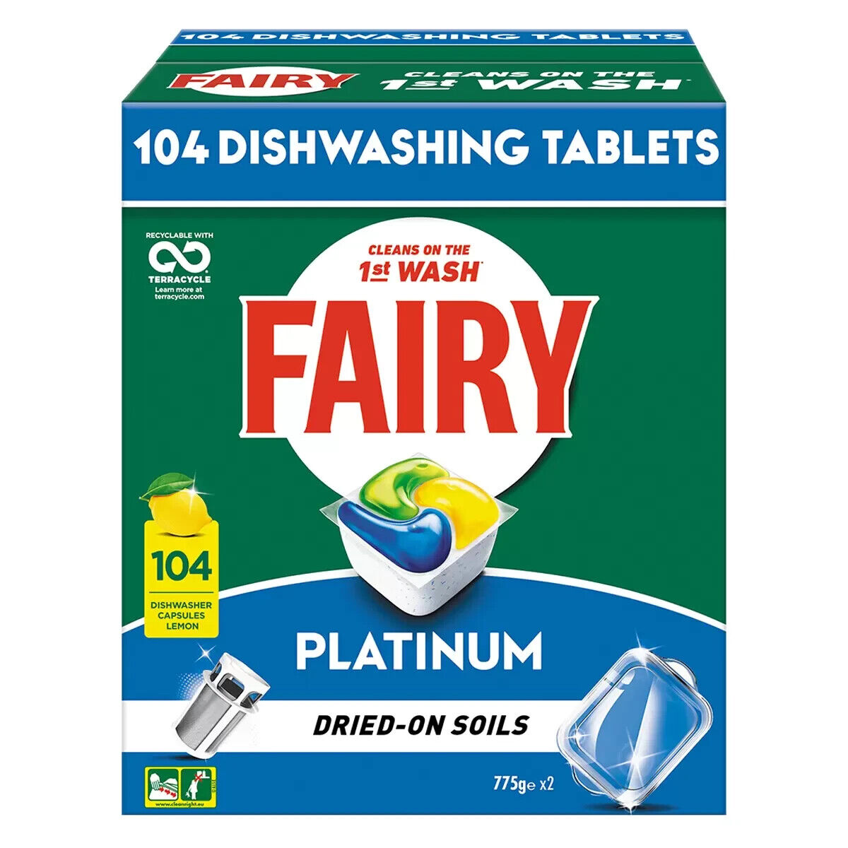 104 Pk Fairy Platinum All in One Lemon Automatic Dishwashing Tablets Dishwasher