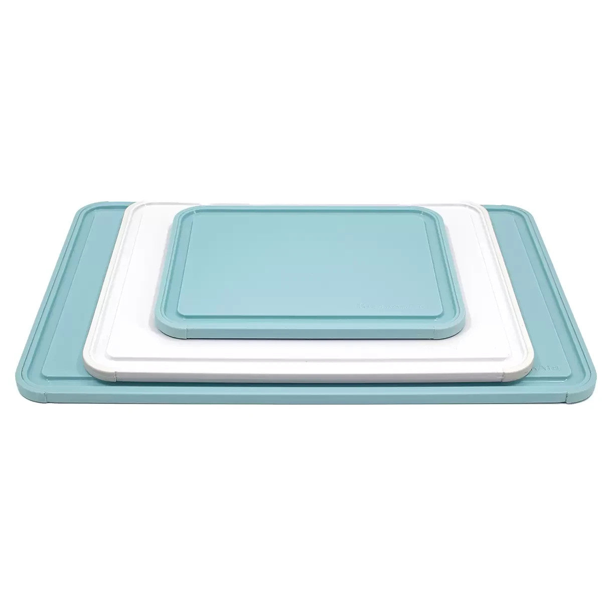 KitchenAid Non-Slip Cutting Chopping Boards 3 Piece Set Aqua Blue White