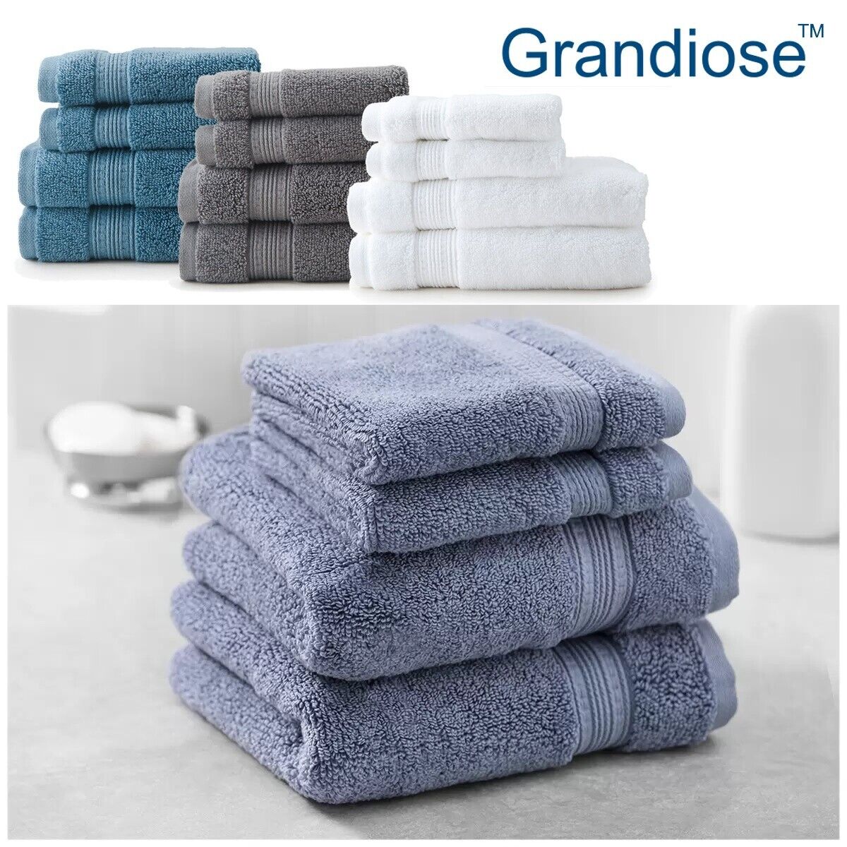 Grandiose 4 Pack Hotel Quality 100% Cotton Hand & Face Washer Towel Sets