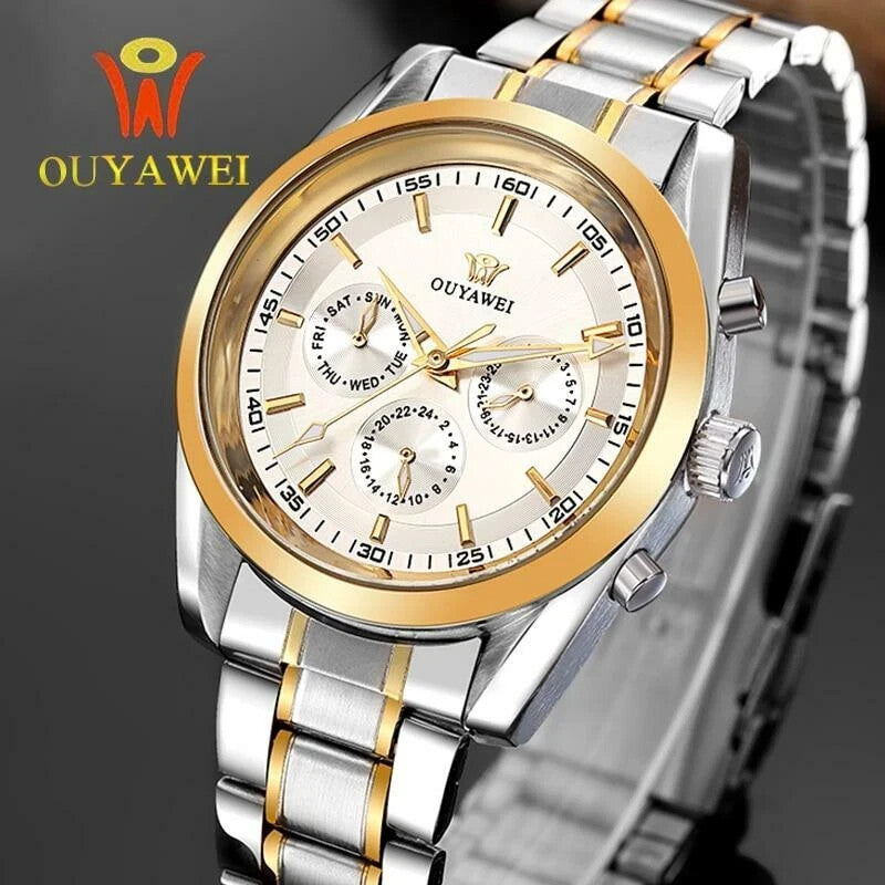 OUYAWEI Men mechanical watch Top Brand Luxury army gold colour stainless steel