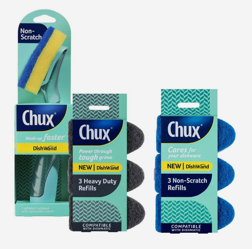 Chux Dishwand Starter Kit Dish Wand 3 Non-scratch 3 Heavy Duty Refills Scourers