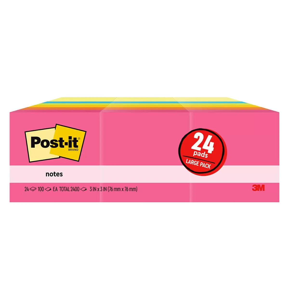 2x 24 Packs 3M POST IT Notes Super Sticky Pads x 100 Sheets 2400 Sheets Colours