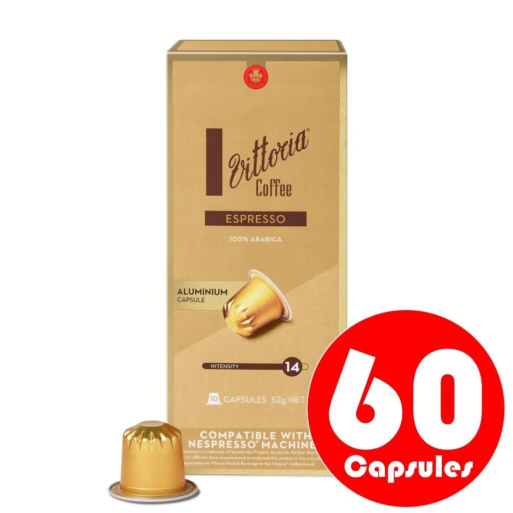60x Vittoria Coffee Nespresso Compatible Espresso Coffee Capsules Intensity 14