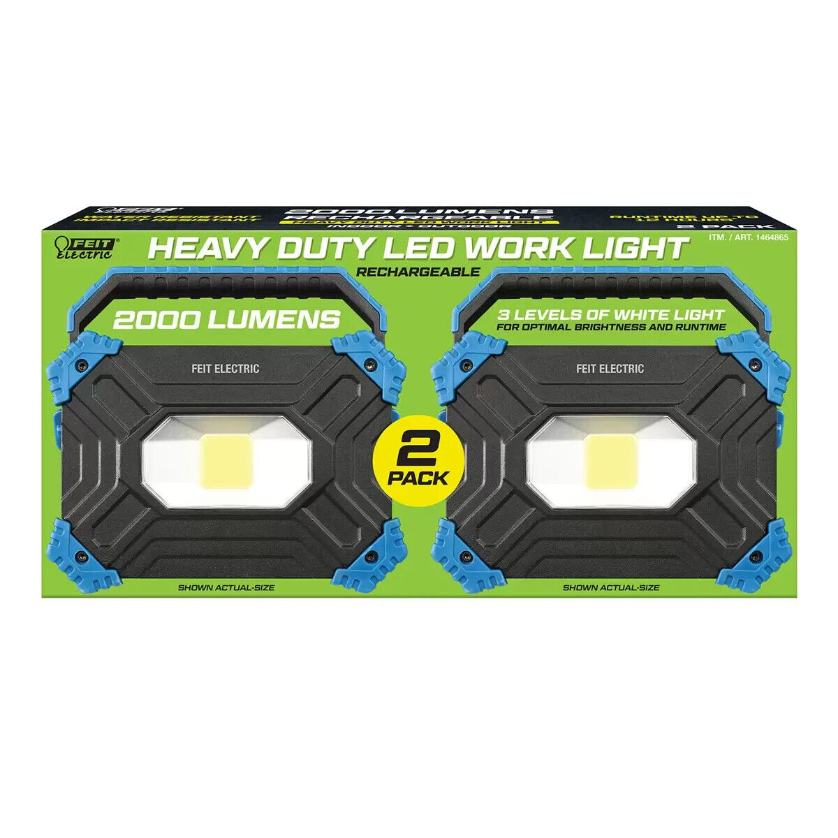 2x Feit 2000 Lumens Rechargeable LED Work Light 7.5hr max 4000mAh Power Bank