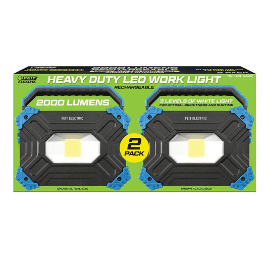 2x Feit 2000 Lumens Rechargeable LED Work Light 7.5hr max 4000mAh Power Bank