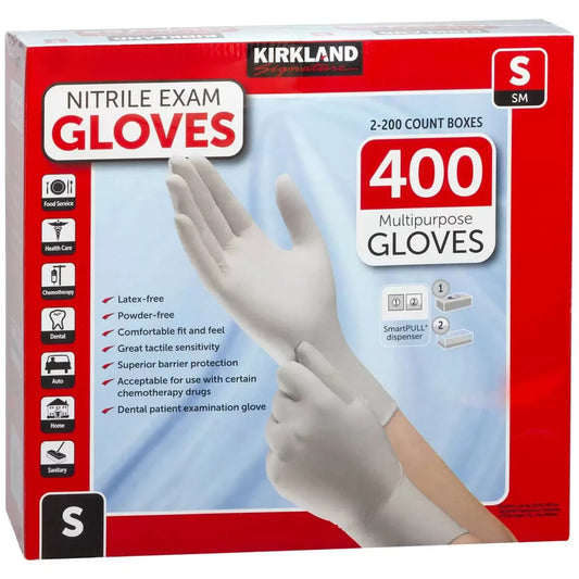 400 x Kirkland Disposable Nitrile Exam Safety Gloves Kitchen Housekeeping S