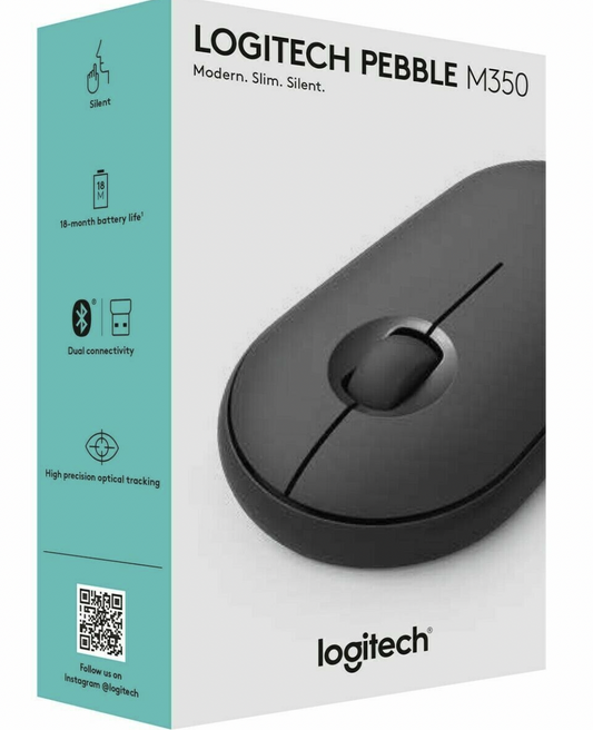 Logitech Pebble M350 Wireless Optical Mouse USB or Bluetooth Black White