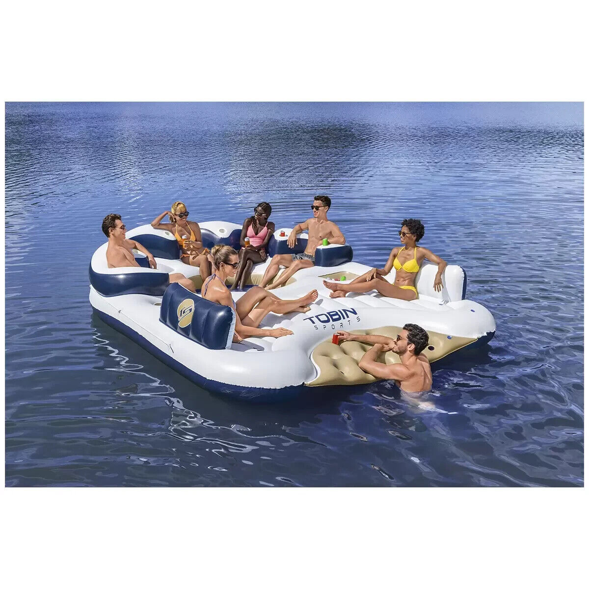 Tobin Sports 7 Person Seas The Day Giant Inflatable Party Lake Island 3.92x3.08m