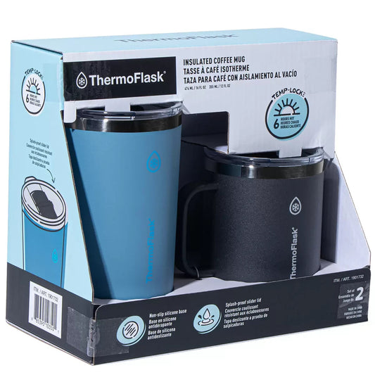 Thermoflask Coffee Mugs 2 Piece Set – Teal Black