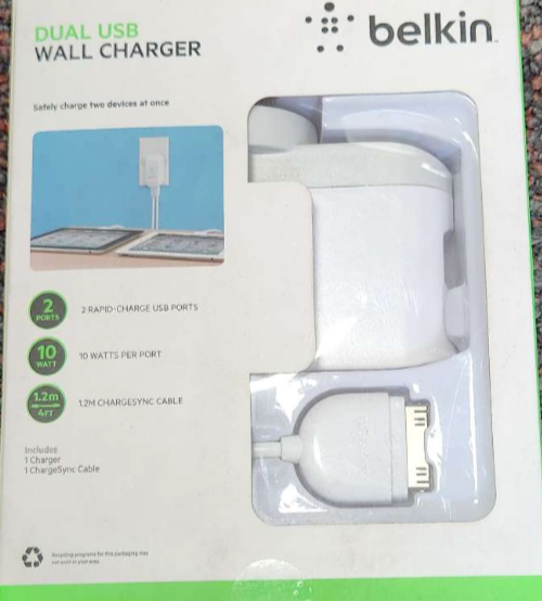Belkin 2 Ports Dual USB Ports Wall Charger 1.2M Chargesync Cable