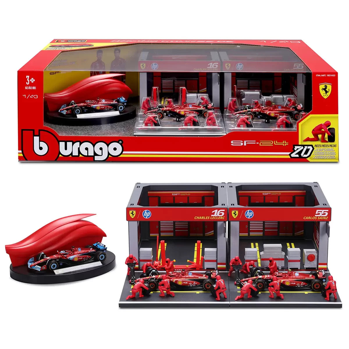 Bburago F1 Ferrari SF24 Deluxe Pack – #16 Charles Leclerc & #55 Carlos Sainz