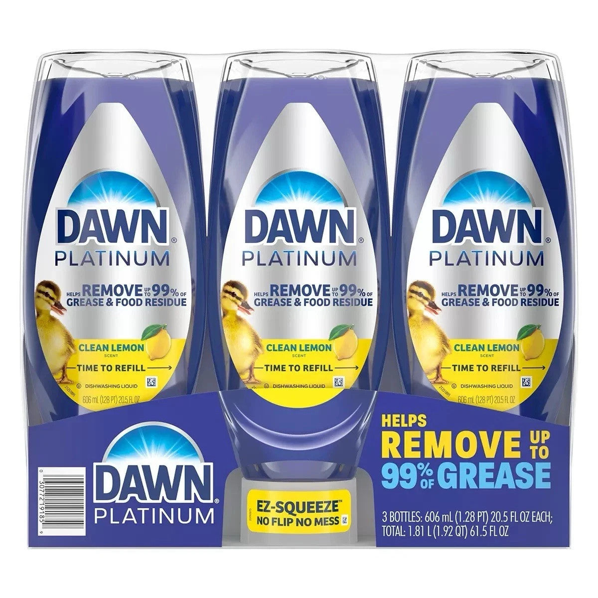 Dawn Platinum EZ-Squeeze Dish Soap 3 x 606ml