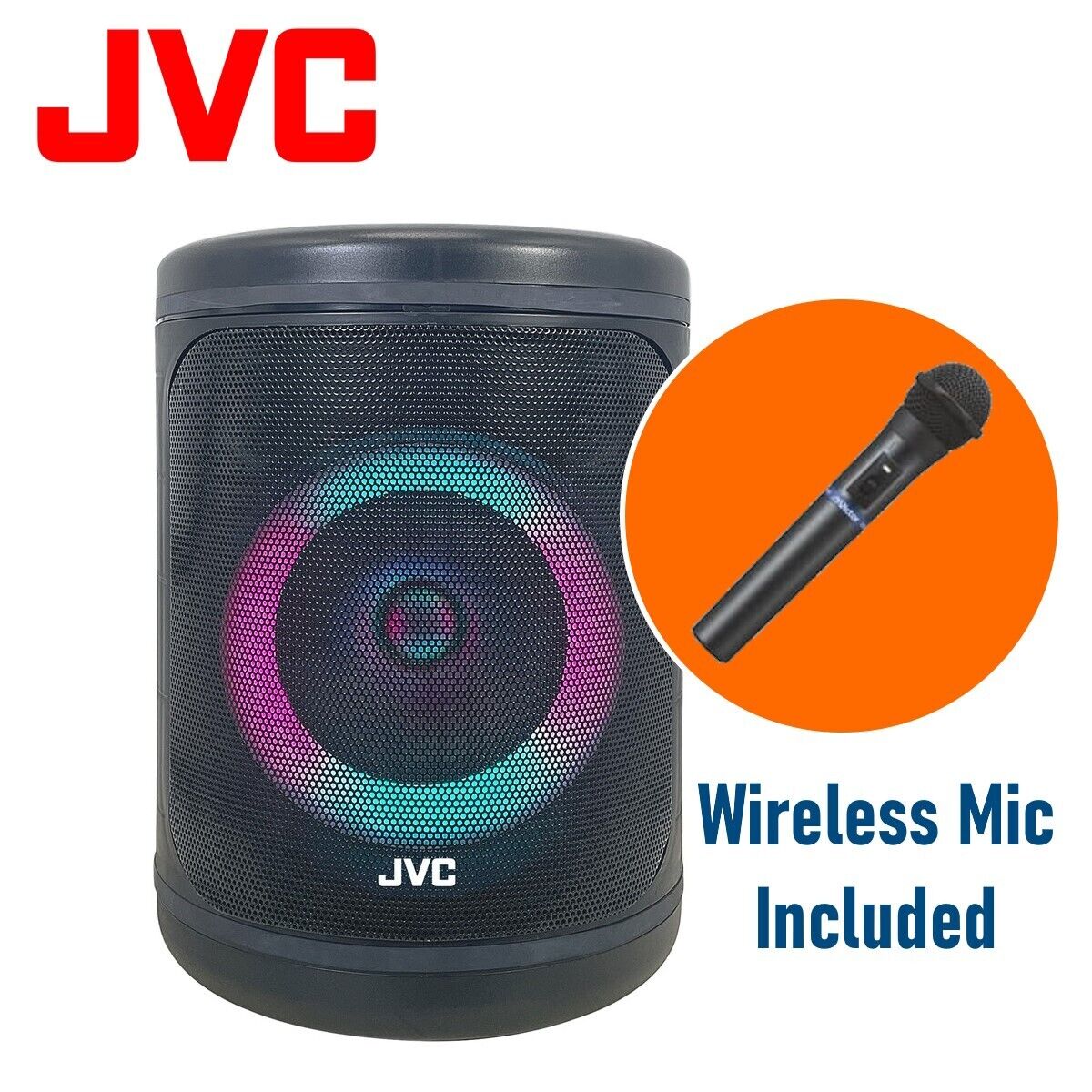 JVC Portable Bluetooth Party Speaker TWS LED lights FM Radio Aux Wireless Mic