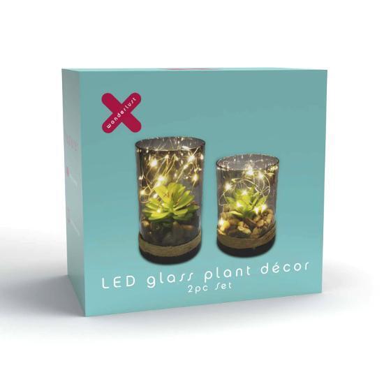 2x Harmonious LED Artificial Plant In Glass Jar Pot Décor LED Light Gift AU