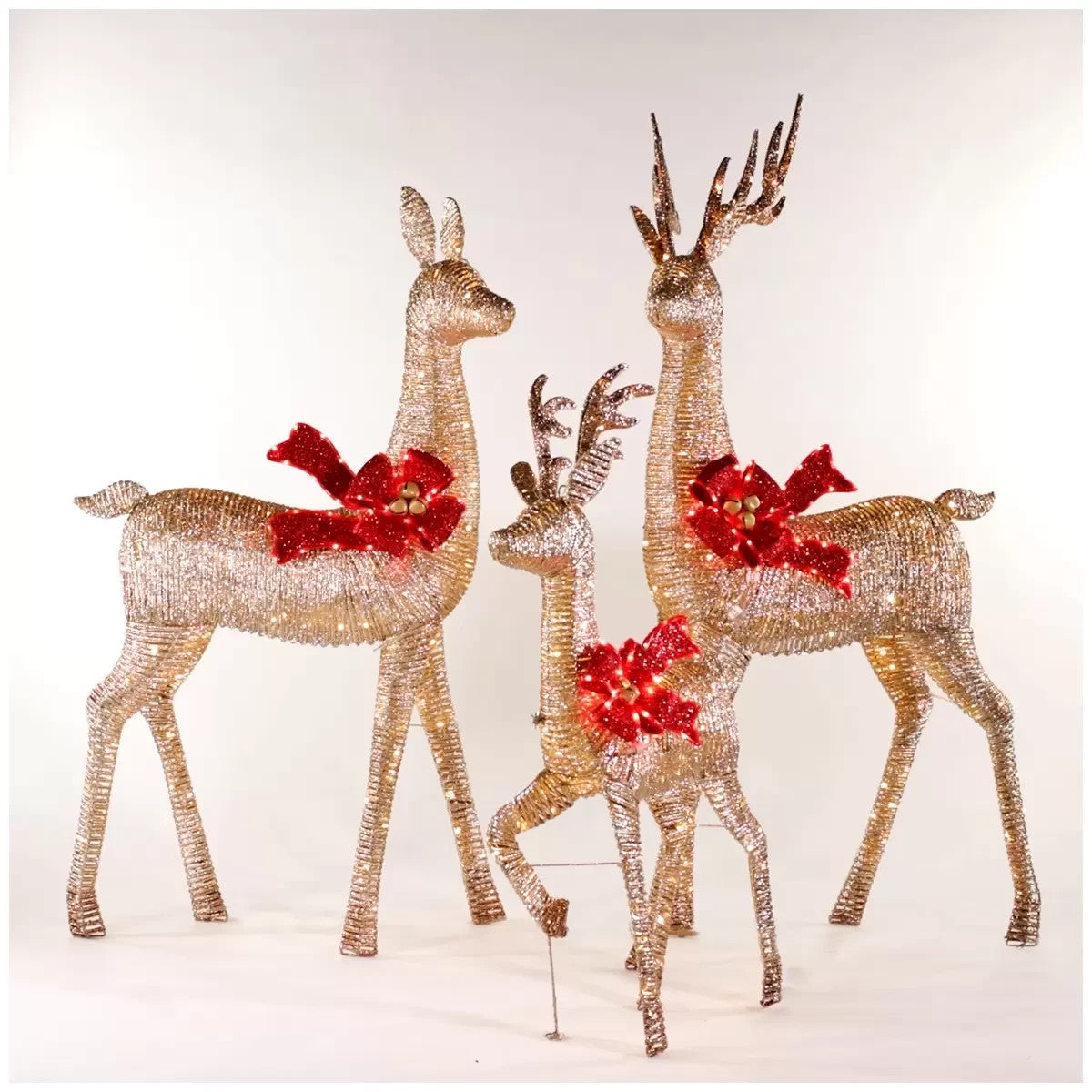 Gold Deer Family 3 Piece Set - Outdoor Christmas Twinkling LED Lights