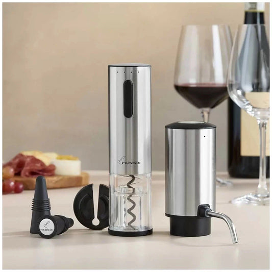 Rabbit 5 Piece Set Electric Corkscrew, Wine Aerator Foil Cutter, Bottle Stoper