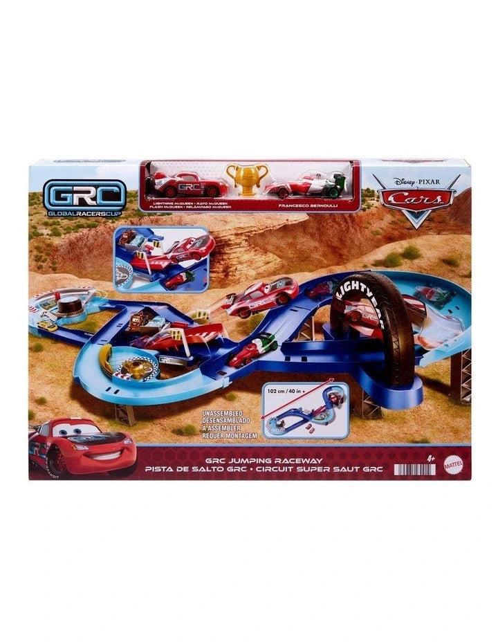 Pixar Cars GRC Jumping Raceway Track Set Lightning McQueen Francesco Stunt Plays