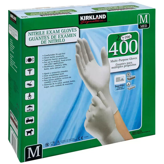 400 Kirkland Disposable Nitrile Exam Safety Gloves Kitchen Housekeeping Medium