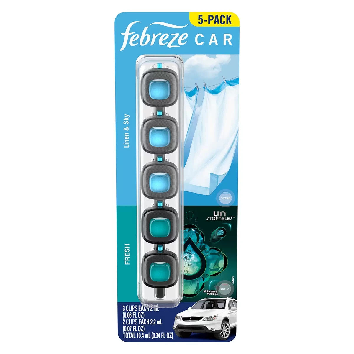 Febreze 5-Pack Linen And Sky Fresh Car Air Freshener Vent Clips 10mL 150 Days