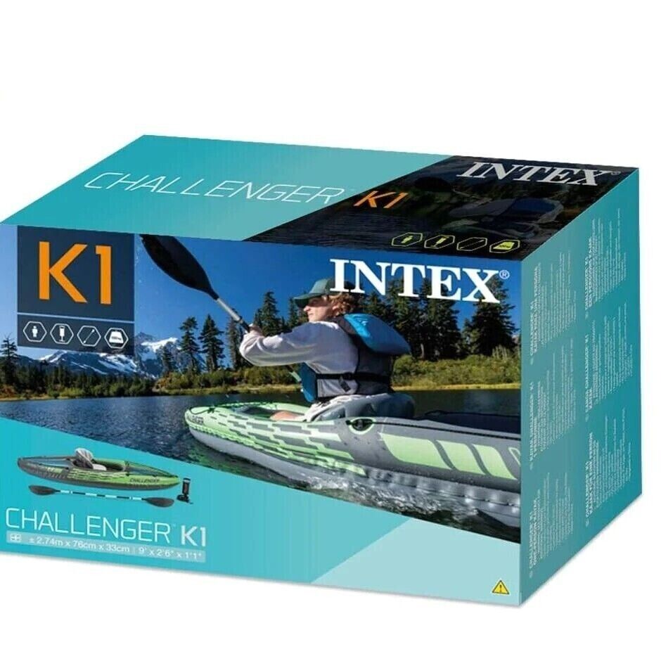 Intex Inflatable Kayak Boat K1 Sports Challenger 1 Seat Person Floating Oar Lake
