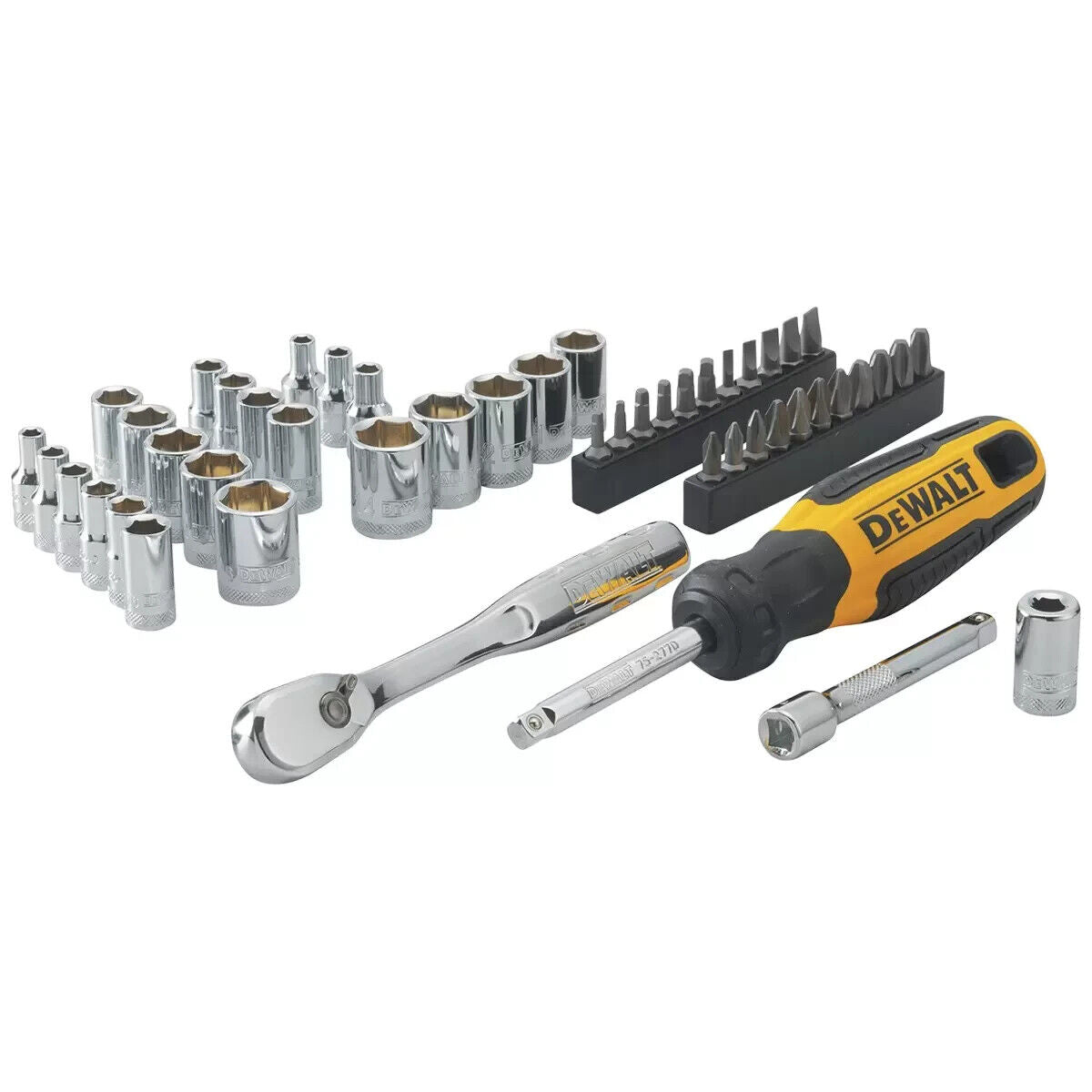 Dewalt Socket Set Tool Kit Spinner Handle Bit Adapter Ratchet Wrench 50 Piece