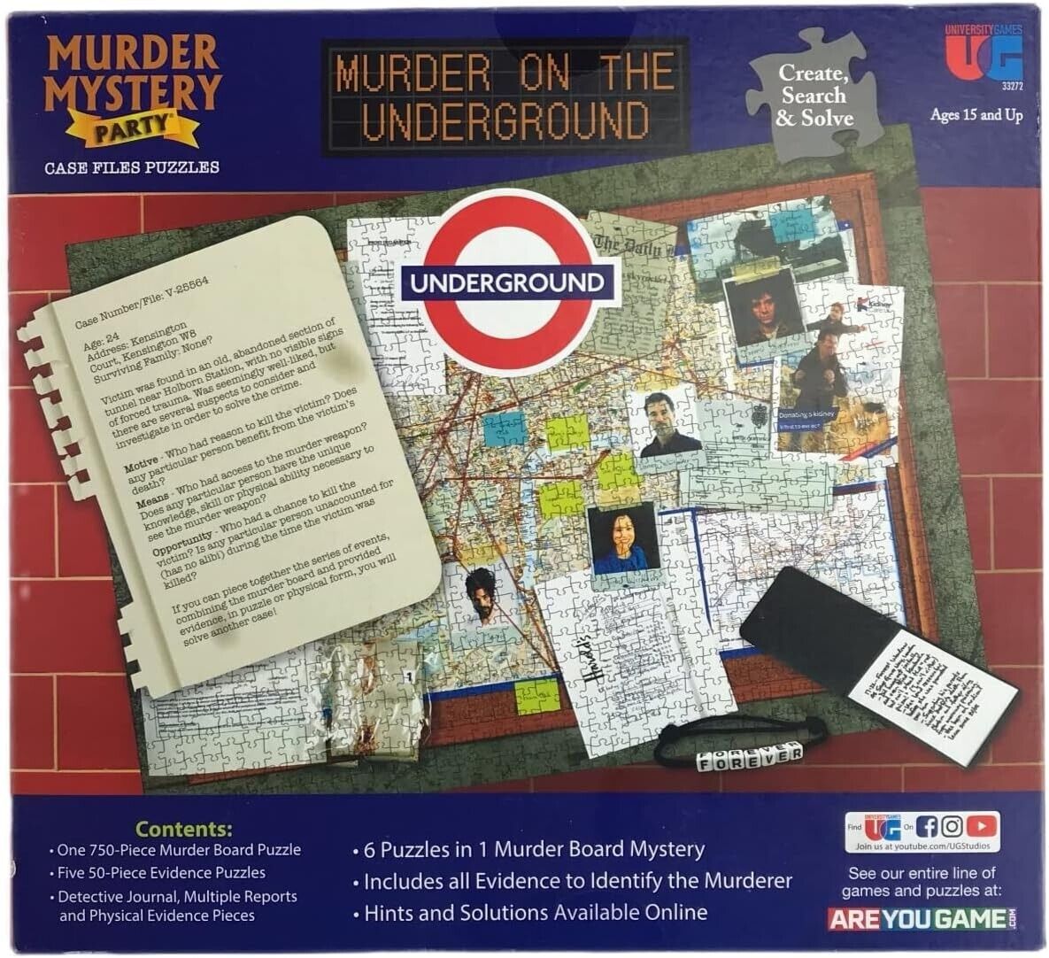 Murder On The Underground 750+ 5X50 Piece Puzzle Murder Board Mystery Game