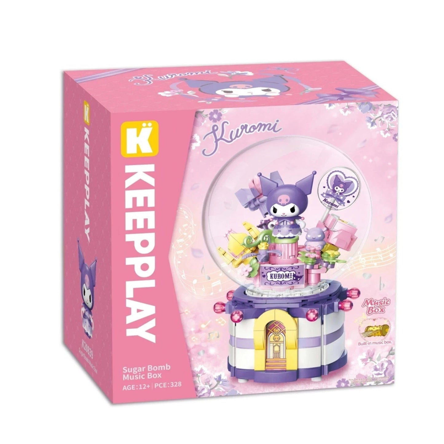 KeepPlay Sanrio Kuromi Sugar Bomb Music Box 328-Piece Building Bricks Playset