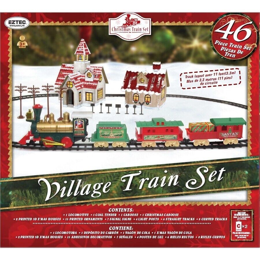 Motorized Christmas Village Train Set Rail Track with Real Lights  Sounds