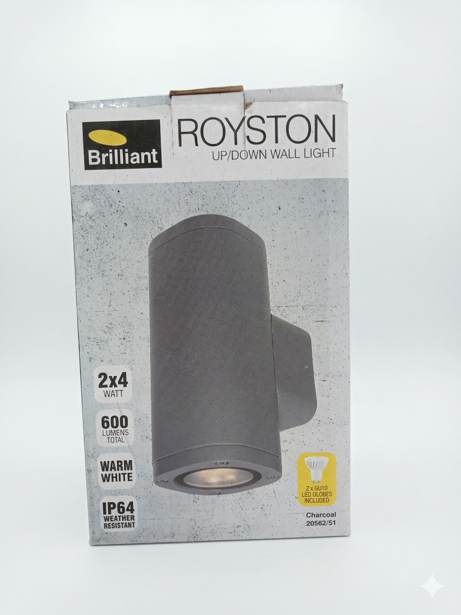 Brilliant 8W (2x 4W) Charcoal Royston Fixed LED Up/Down Wall Light  - BRAND NEW