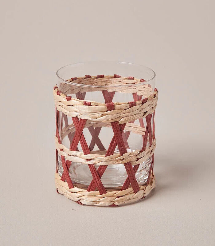 4 Pack Rattan Glass Tumblers Water Cup Drink Cups Drinking Tumbler Glasses Party