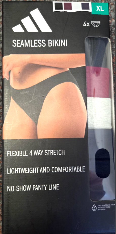 Adidas Womens 4 Pack X-Large Seamless Bikini Underwear - Black Blue Red Gray
